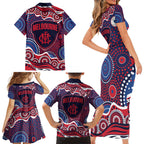 Melbourne Demons Family Matching Short Sleeve Bodycon Dress and Hawaiian Shirt Aboriginal Dot Pattern - Football Mascot Heritage Pride