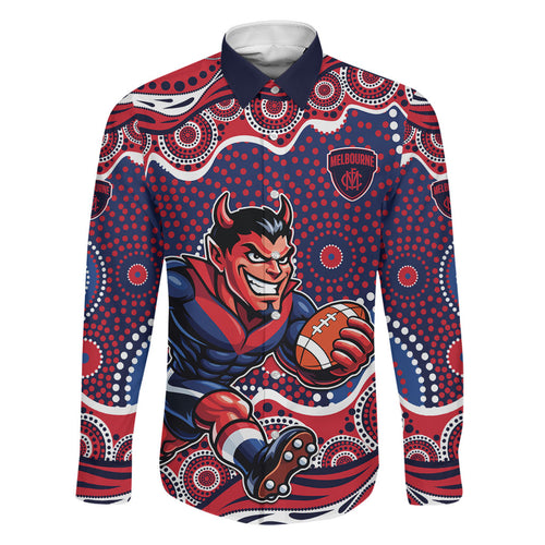 Melbourne Demons Family Matching Short Sleeve Bodycon Dress and Hawaiian Shirt Aboriginal Dot Pattern - Football Mascot Heritage Pride