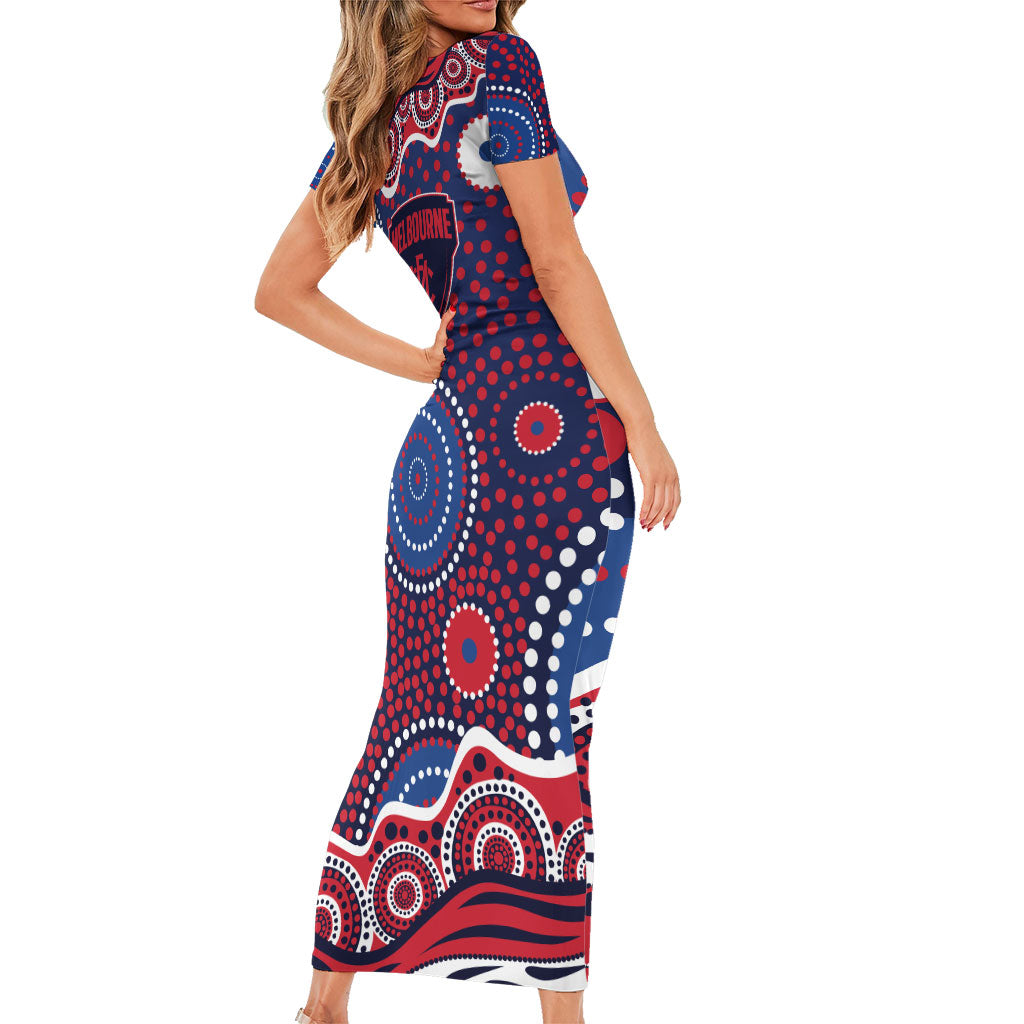 Melbourne Demons Family Matching Short Sleeve Bodycon Dress and Hawaiian Shirt Aboriginal Dot Pattern - Football Mascot Heritage Pride