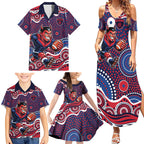 Melbourne Demons Family Matching Summer Maxi Dress and Hawaiian Shirt Aboriginal Dot Pattern - Football Mascot Heritage Pride