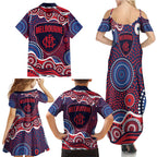 Melbourne Demons Family Matching Summer Maxi Dress and Hawaiian Shirt Aboriginal Dot Pattern - Football Mascot Heritage Pride
