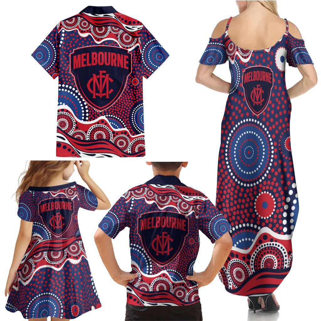 Melbourne Demons Family Matching Summer Maxi Dress and Hawaiian Shirt Aboriginal Dot Pattern - Football Mascot Heritage Pride