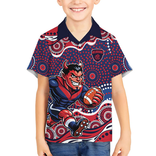 Melbourne Demons Family Matching Summer Maxi Dress and Hawaiian Shirt Aboriginal Dot Pattern - Football Mascot Heritage Pride