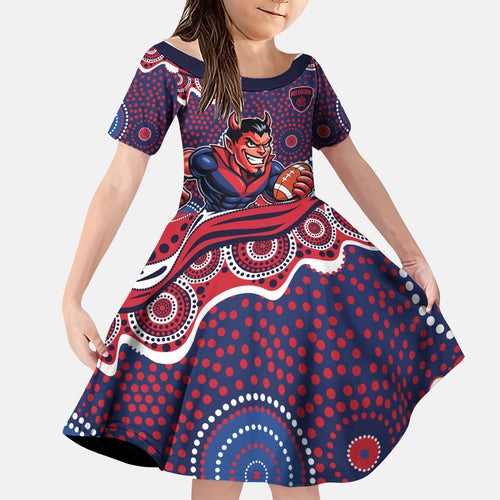 Melbourne Demons Family Matching Tank Maxi Dress and Hawaiian Shirt Aboriginal Dot Pattern - Football Mascot Heritage Pride
