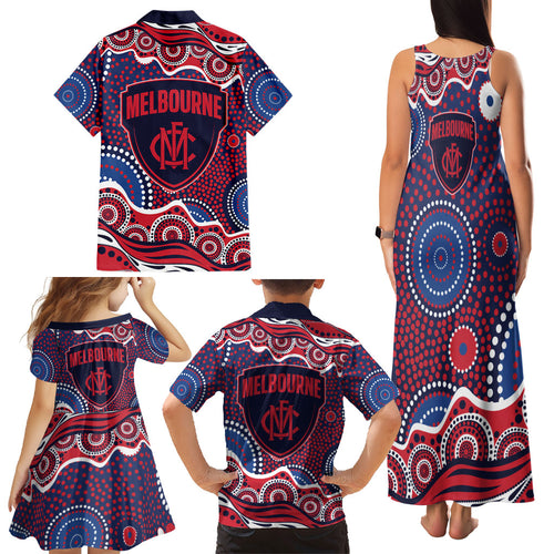 Melbourne Demons Family Matching Tank Maxi Dress and Hawaiian Shirt Aboriginal Dot Pattern - Football Mascot Heritage Pride