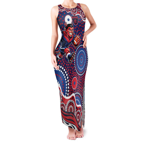 Melbourne Demons Family Matching Tank Maxi Dress and Hawaiian Shirt Aboriginal Dot Pattern - Football Mascot Heritage Pride
