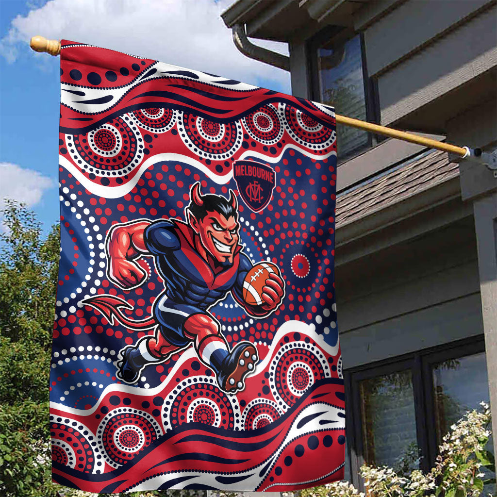Melbourne Demons Garden Flag Aboriginal Dot Pattern - Football Mascot Heritage Pride