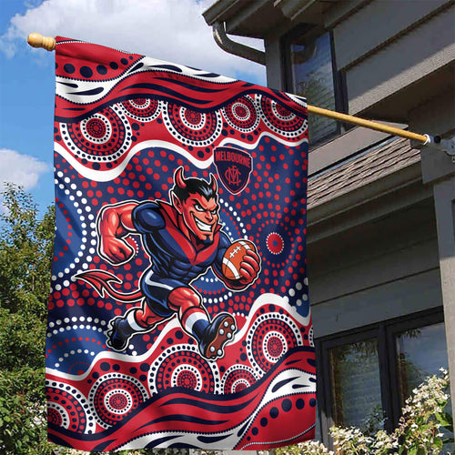 Melbourne Demons Garden Flag Aboriginal Dot Pattern - Football Mascot Heritage Pride