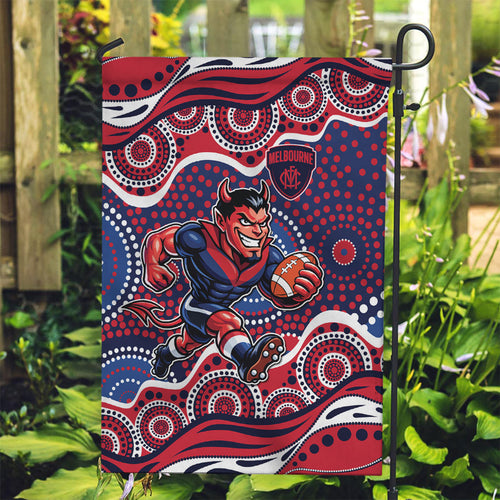 Melbourne Demons Garden Flag Aboriginal Dot Pattern - Football Mascot Heritage Pride