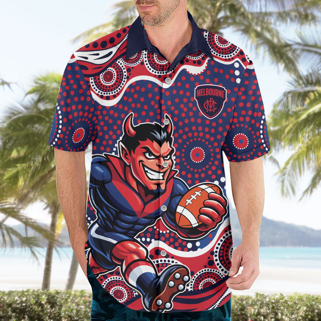 Melbourne Demons Hawaiian Shirt Aboriginal Dot Pattern - Football Mascot Heritage Pride