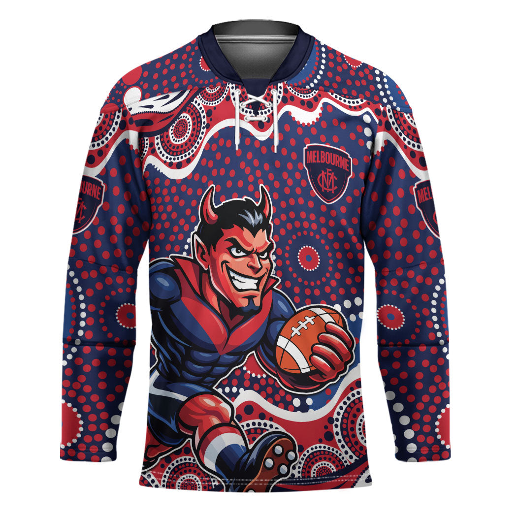 Melbourne Demons Hockey Jersey Aboriginal Dot Pattern - Football Mascot Heritage Pride