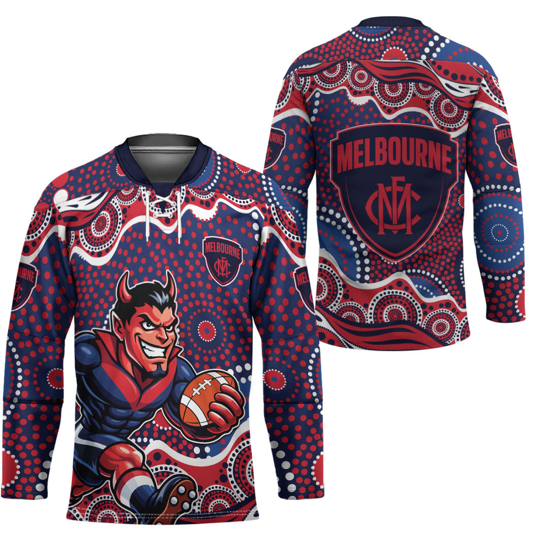 Melbourne Demons Hockey Jersey Aboriginal Dot Pattern - Football Mascot Heritage Pride