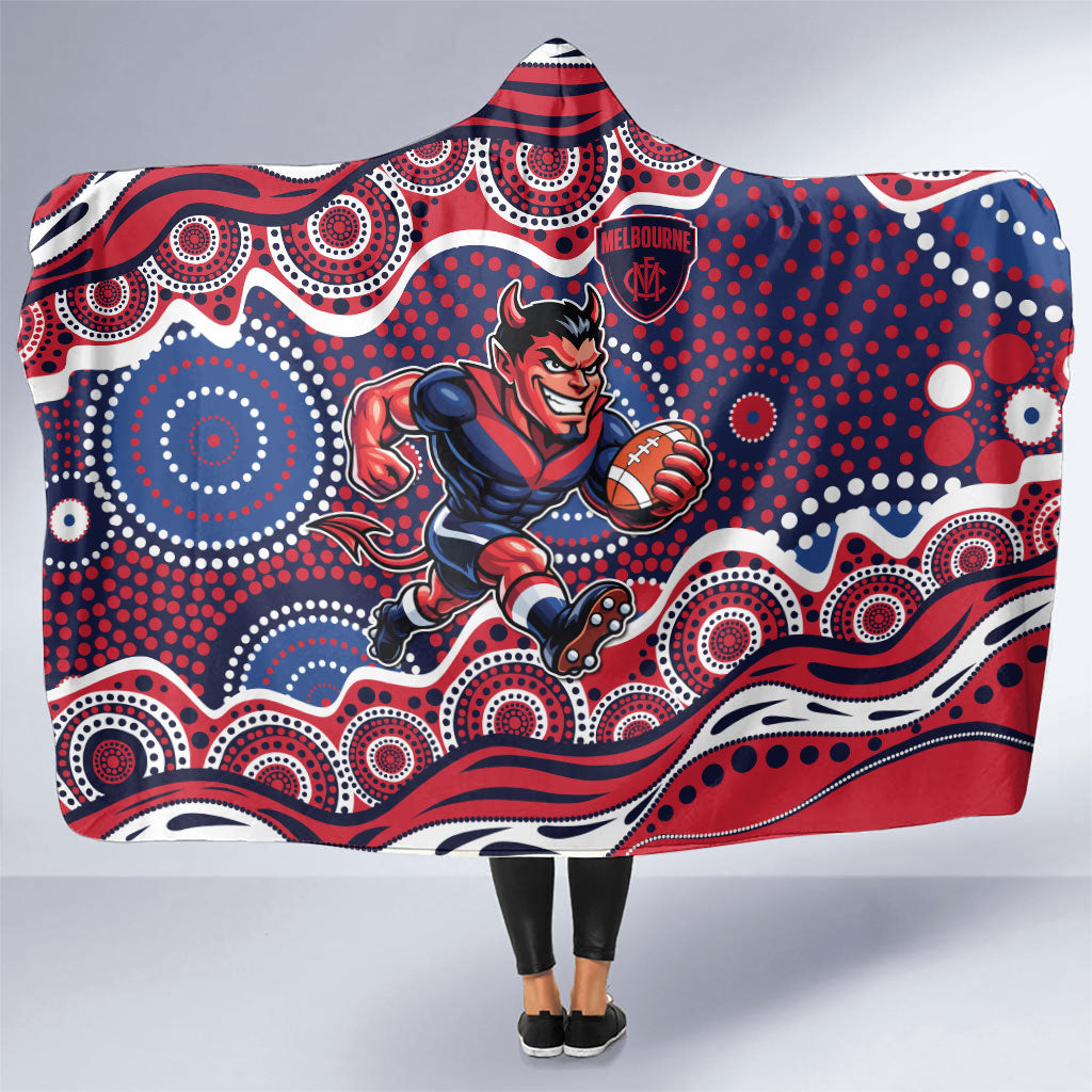 Melbourne Demons Hooded Blanket Aboriginal Dot Pattern - Football Mascot Heritage Pride