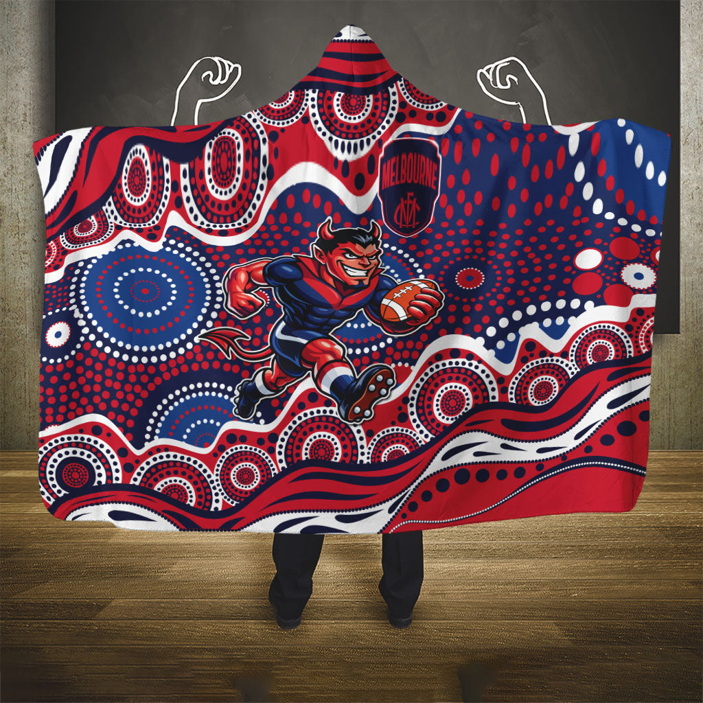Melbourne Demons Hooded Blanket Aboriginal Dot Pattern - Football Mascot Heritage Pride