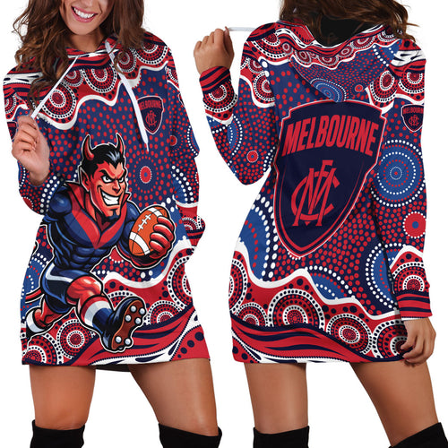 Melbourne Demons Hoodie Dress Aboriginal Dot Pattern - Football Mascot Heritage Pride