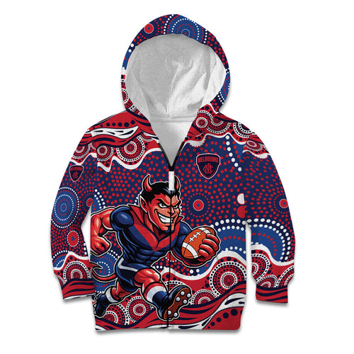 Melbourne Demons Kid Hoodie Aboriginal Dot Pattern - Football Mascot Heritage Pride
