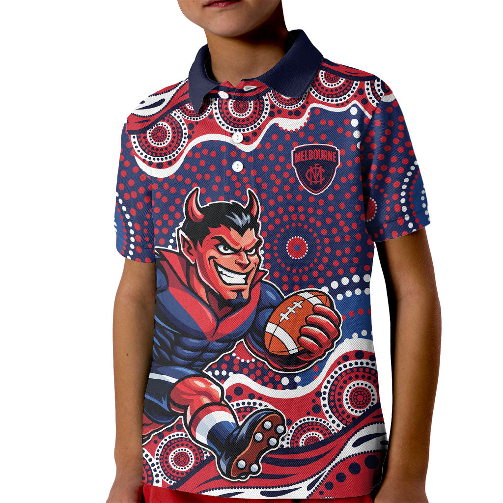 Melbourne Demons Kid Polo Shirt Aboriginal Dot Pattern - Football Mascot Heritage Pride