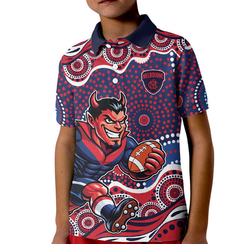 Melbourne Demons Kid Polo Shirt Aboriginal Dot Pattern - Football Mascot Heritage Pride