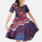 Melbourne Demons Kid Short Sleeve Dress Aboriginal Dot Pattern - Football Mascot Heritage Pride