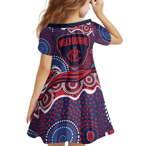 Melbourne Demons Kid Short Sleeve Dress Aboriginal Dot Pattern - Football Mascot Heritage Pride