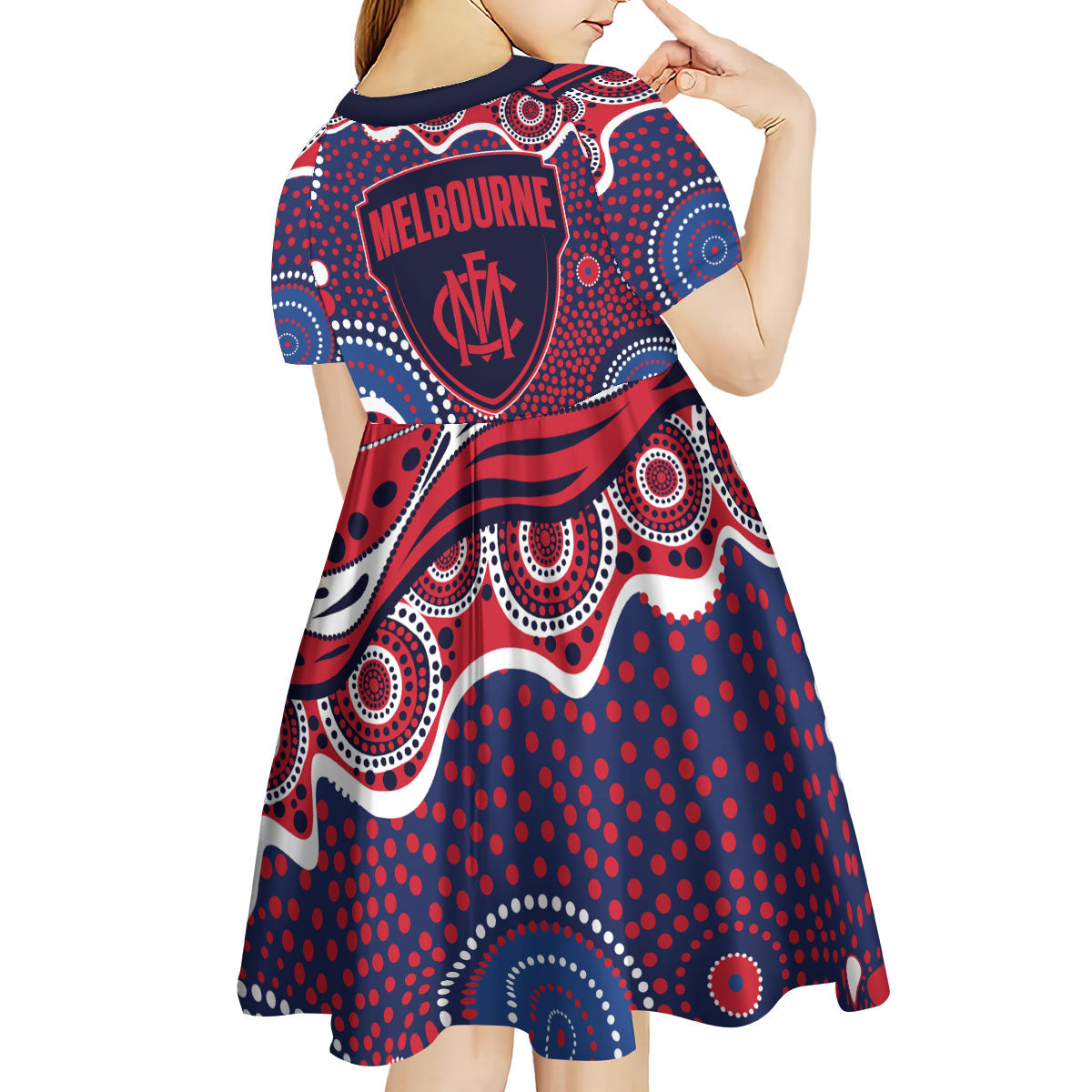 Melbourne Demons Kid Short Sleeve Dress Aboriginal Dot Pattern - Football Mascot Heritage Pride