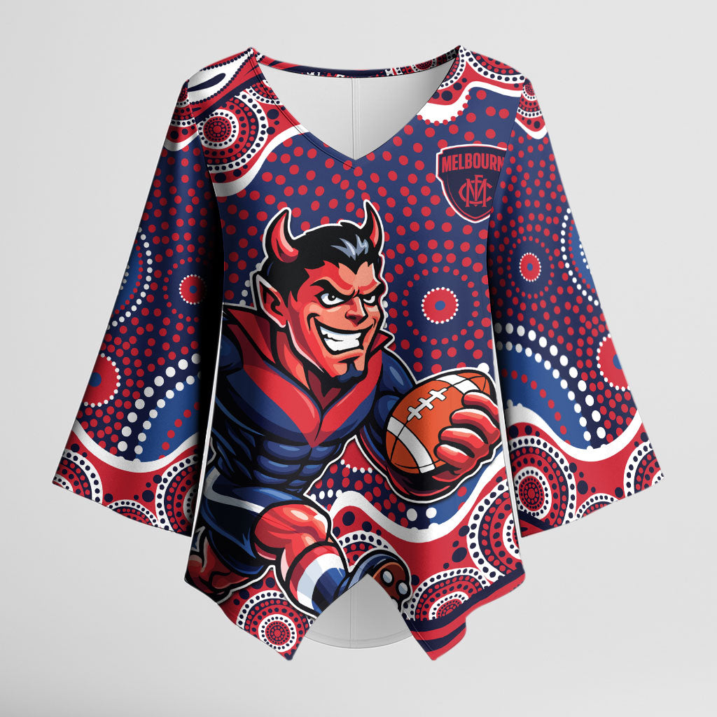 Melbourne Demons Kimono Sleeve Blouse Aboriginal Dot Pattern - Football Mascot Heritage Pride