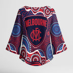 Melbourne Demons Kimono Sleeve Blouse Aboriginal Dot Pattern - Football Mascot Heritage Pride