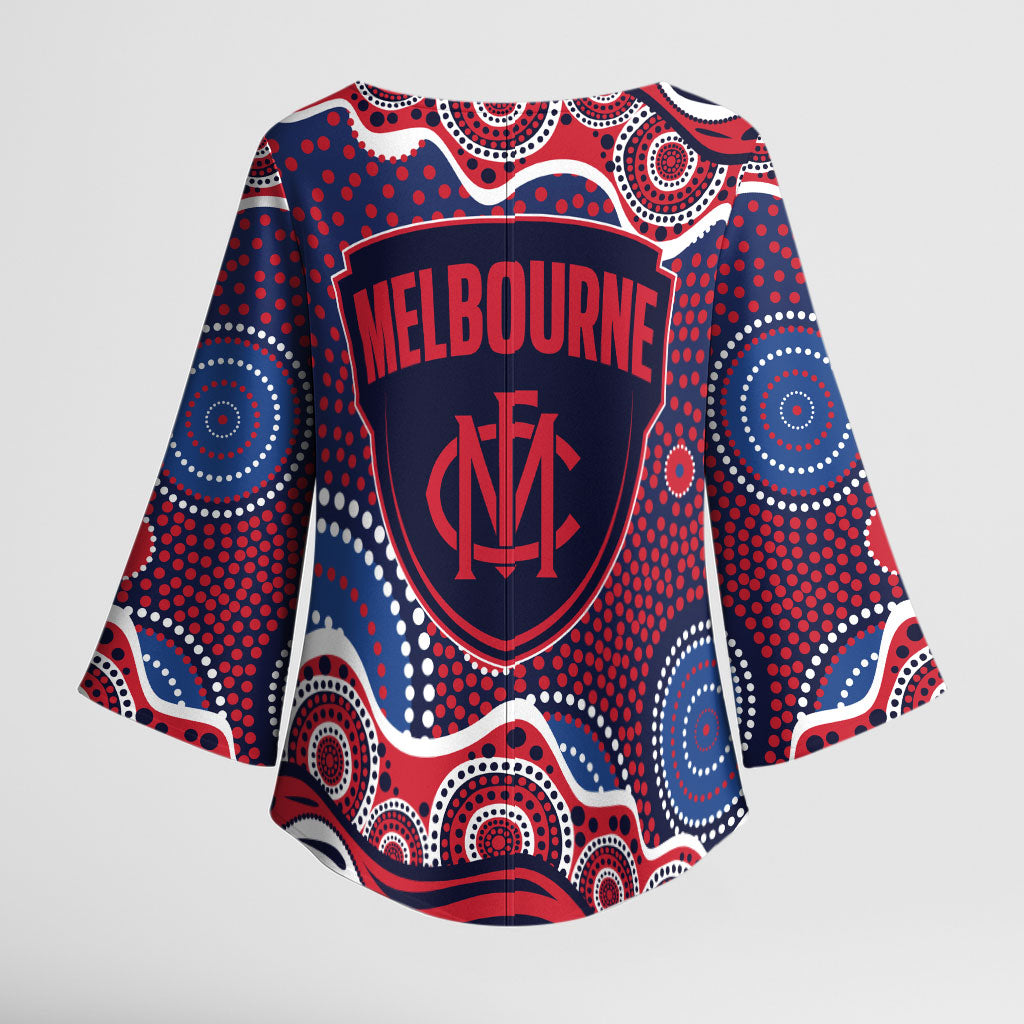 Melbourne Demons Kimono Sleeve Blouse Aboriginal Dot Pattern - Football Mascot Heritage Pride