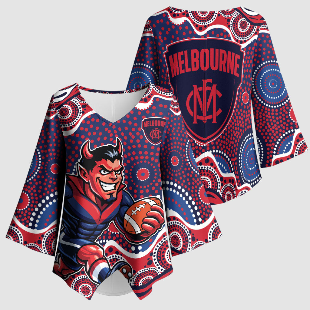 Melbourne Demons Kimono Sleeve Blouse Aboriginal Dot Pattern - Football Mascot Heritage Pride