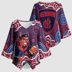 Melbourne Demons Kimono Sleeve Blouse Aboriginal Dot Pattern - Football Mascot Heritage Pride