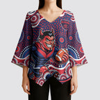 Melbourne Demons Kimono Sleeve Blouse Aboriginal Dot Pattern - Football Mascot Heritage Pride