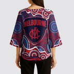 Melbourne Demons Kimono Sleeve Blouse Aboriginal Dot Pattern - Football Mascot Heritage Pride