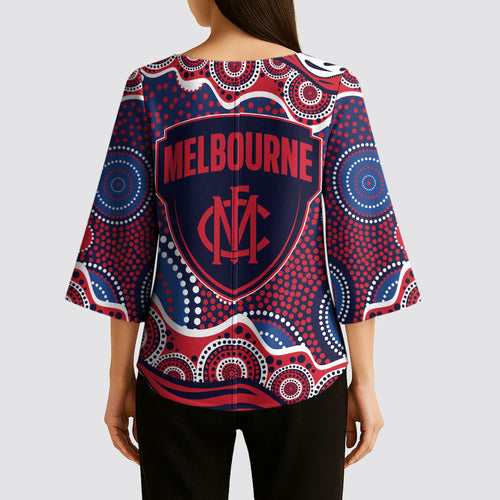 Melbourne Demons Kimono Sleeve Blouse Aboriginal Dot Pattern - Football Mascot Heritage Pride