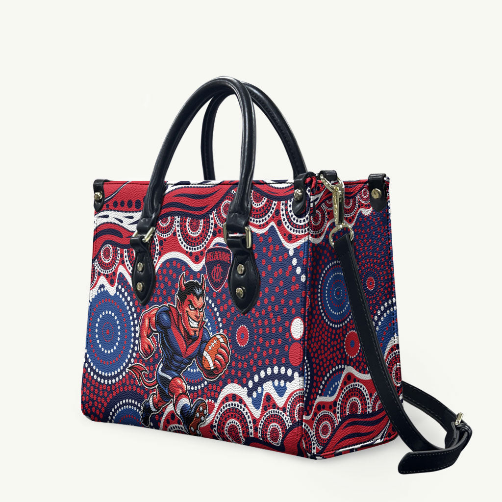 Melbourne Demons Leather Bag Aboriginal Dot Pattern - Football Mascot Heritage Pride
