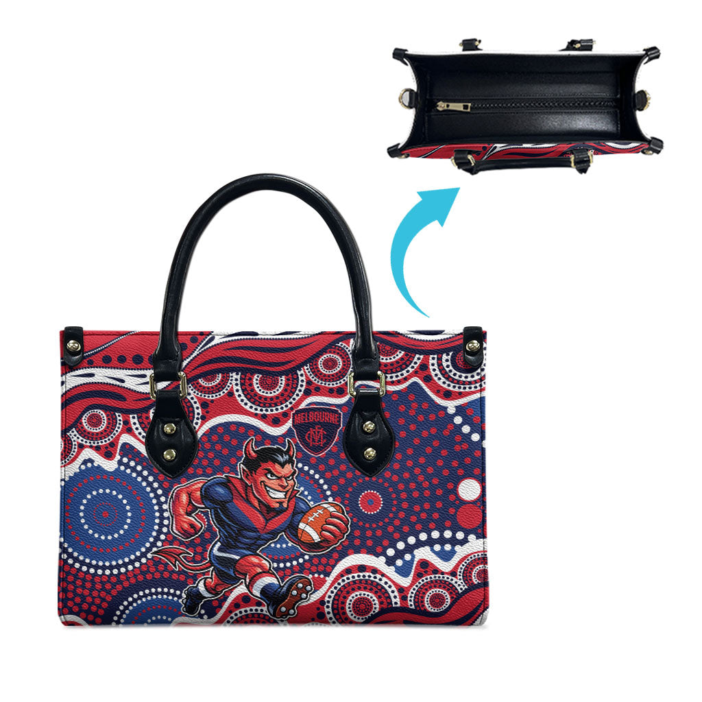 Melbourne Demons Leather Bag Aboriginal Dot Pattern - Football Mascot Heritage Pride