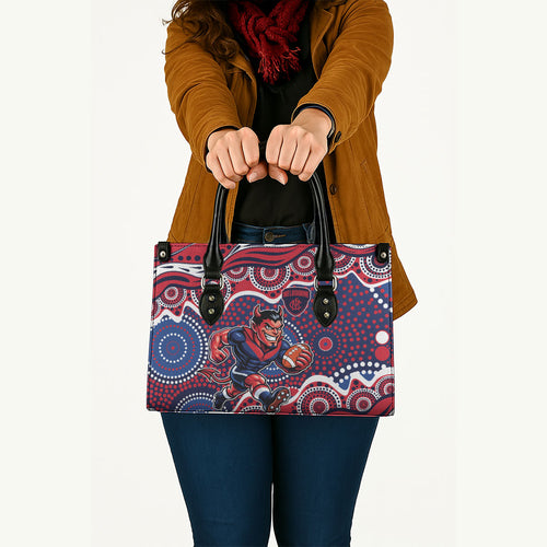 Melbourne Demons Leather Bag Aboriginal Dot Pattern - Football Mascot Heritage Pride