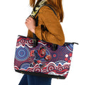 Melbourne Demons Leather Tote Bag Aboriginal Dot Pattern - Football Mascot Heritage Pride
