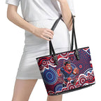 Melbourne Demons Leather Tote Bag Aboriginal Dot Pattern - Football Mascot Heritage Pride