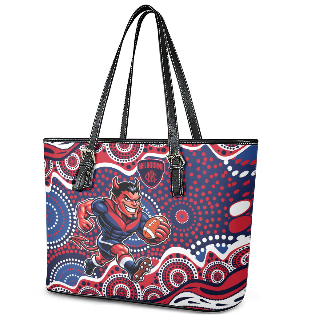 Melbourne Demons Leather Tote Bag Aboriginal Dot Pattern - Football Mascot Heritage Pride