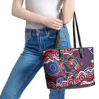 Melbourne Demons Leather Tote Bag Aboriginal Dot Pattern - Football Mascot Heritage Pride