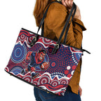 Melbourne Demons Leather Tote Bag Aboriginal Dot Pattern - Football Mascot Heritage Pride