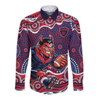 Melbourne Demons Long Sleeve Button Shirt Aboriginal Dot Pattern - Football Mascot Heritage Pride