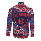 Melbourne Demons Long Sleeve Button Shirt Aboriginal Dot Pattern - Football Mascot Heritage Pride