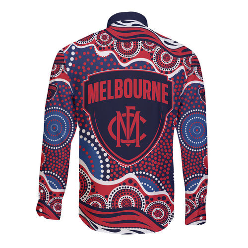 Melbourne Demons Long Sleeve Button Shirt Aboriginal Dot Pattern - Football Mascot Heritage Pride