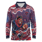 Melbourne Demons Long Sleeve Polo Shirt Aboriginal Dot Pattern - Football Mascot Heritage Pride
