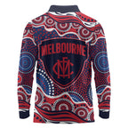 Melbourne Demons Long Sleeve Polo Shirt Aboriginal Dot Pattern - Football Mascot Heritage Pride