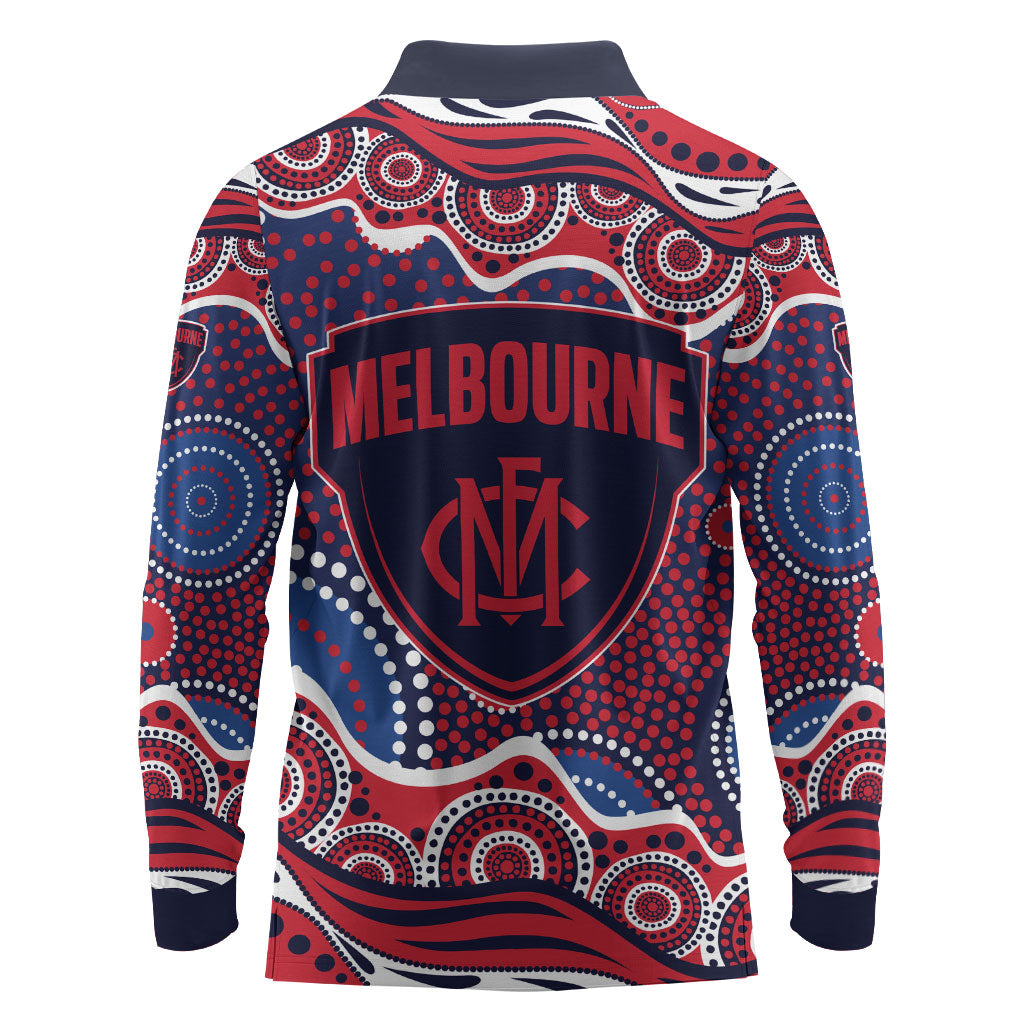 Melbourne Demons Long Sleeve Polo Shirt Aboriginal Dot Pattern - Football Mascot Heritage Pride