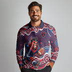 Melbourne Demons Long Sleeve Polo Shirt Aboriginal Dot Pattern - Football Mascot Heritage Pride