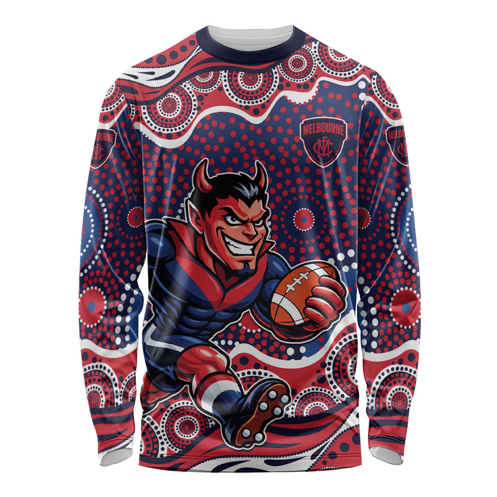 Melbourne Demons Long Sleeve Shirt Aboriginal Dot Pattern - Football Mascot Heritage Pride