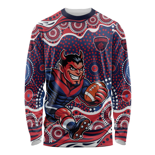 Melbourne Demons Long Sleeve Shirt Aboriginal Dot Pattern - Football Mascot Heritage Pride